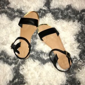 Black Charlotte Russe sandals with gold trim